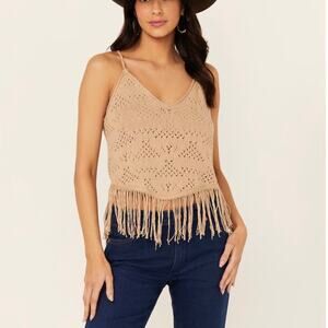 Shyanne Women's Hankie Hem Fringe Sweater Tank Top Western Crotchet Top Size XL‎